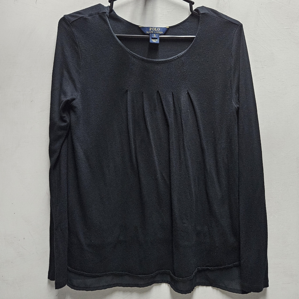 POLO Ralph Lauren black long sleeve pleated shirt top ~ womens XL
